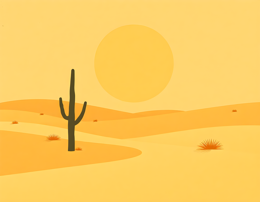 Vintage Desert Saguaro Cactus Sunset Landscape Wall Art