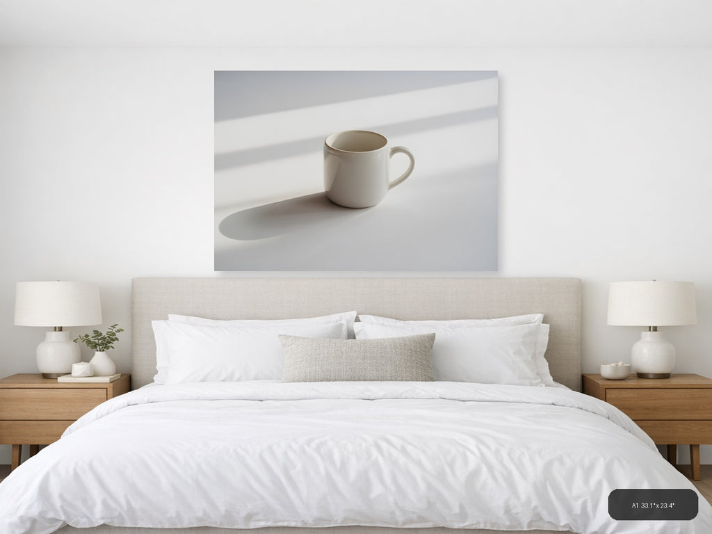 Minimalist White Mug Shadow Study Wall Art — A1 / Bedroom