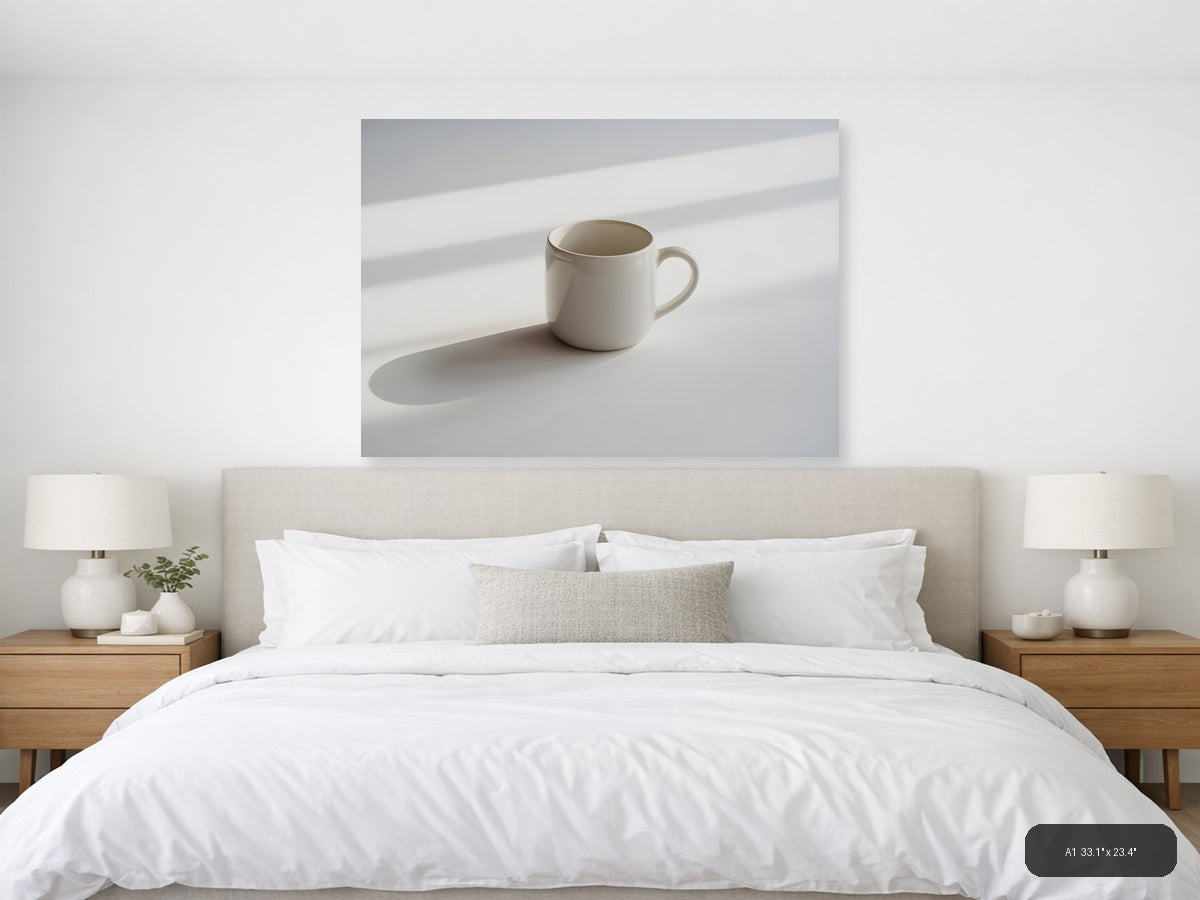 Minimalist White Mug Shadow Study Wall Art — A1 / Bedroom