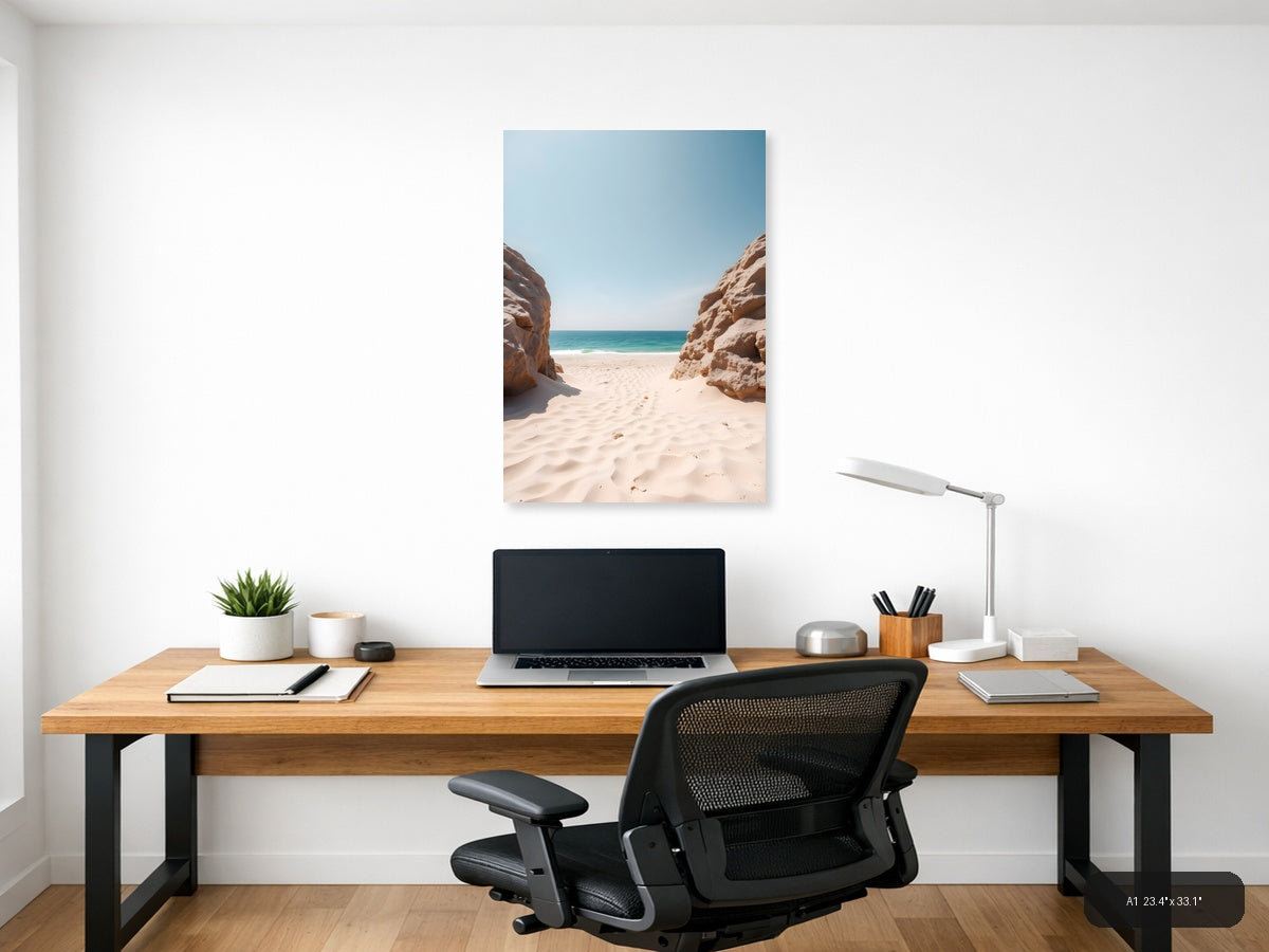 Minimalist Beach Cove Between Rock Formations Wall Art — A1 / Office