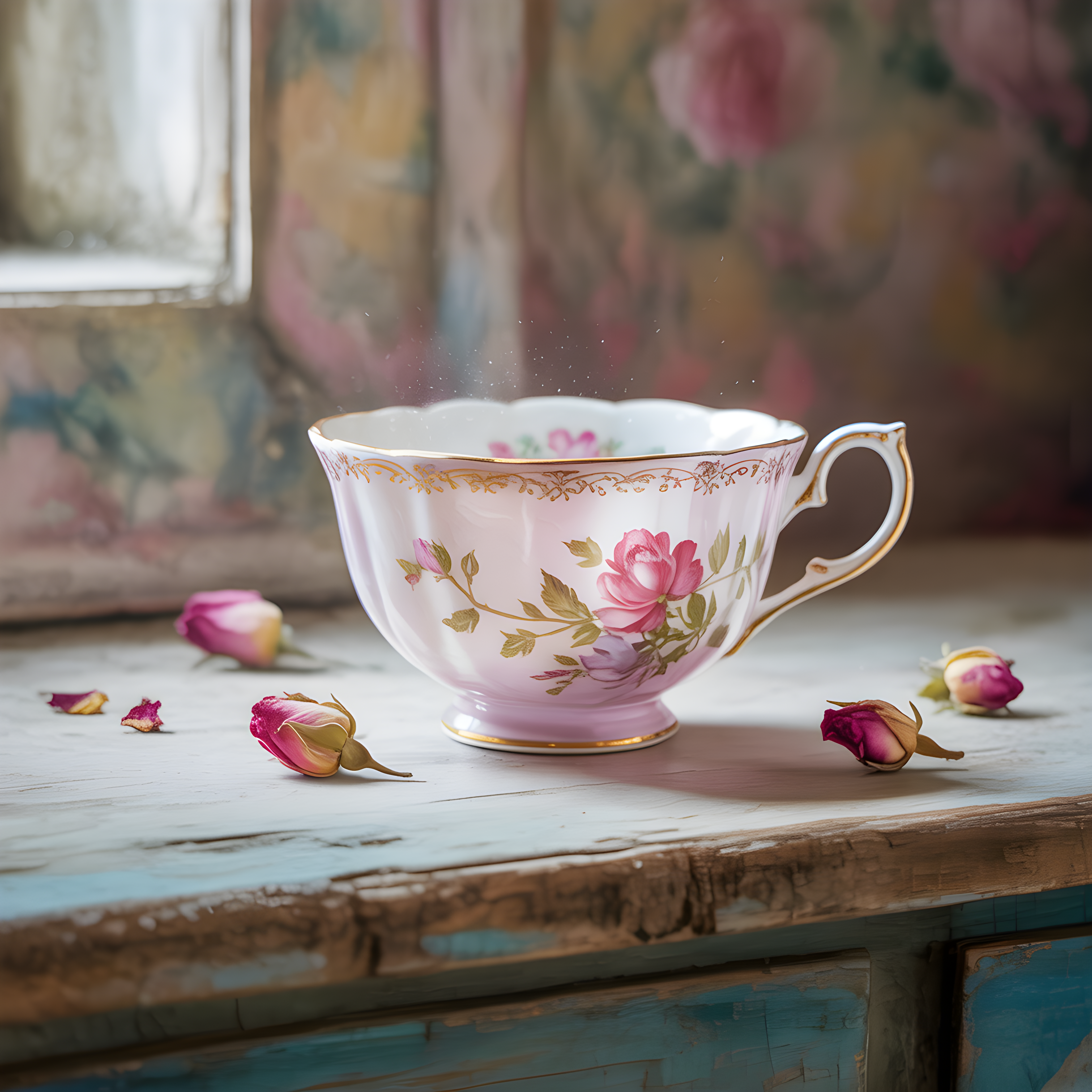 Vintage Floral Teacup Watercolor Wall Art