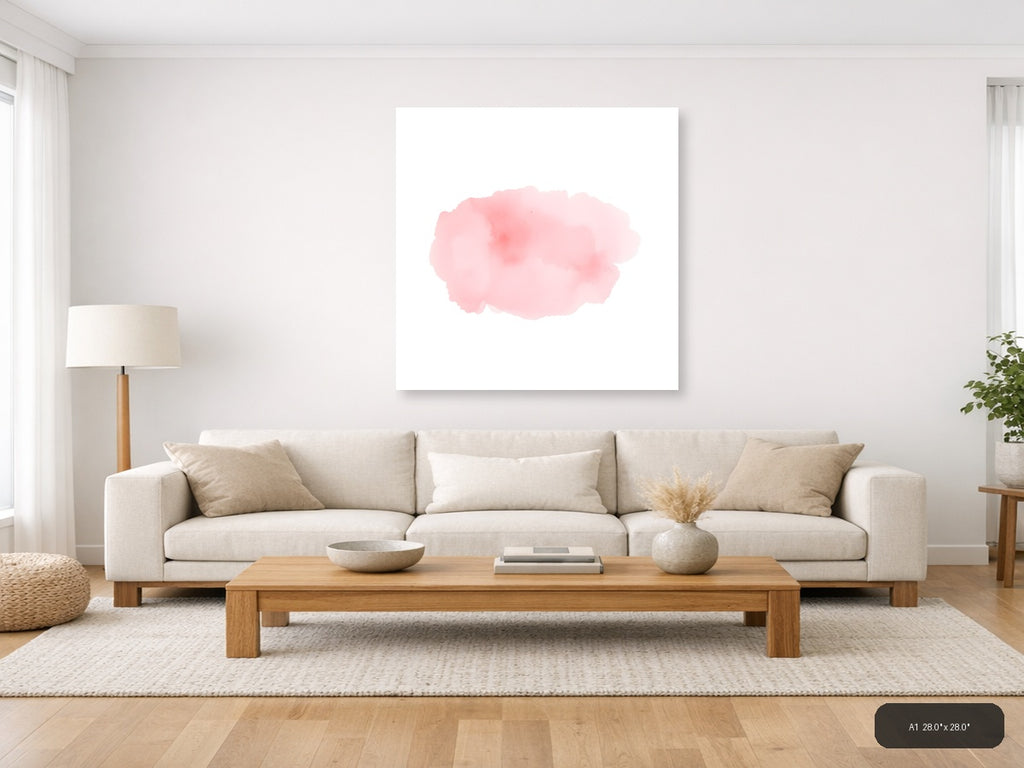 Soft Pink Watercolor Abstract Cloud Wall Art — A1 / Living Room