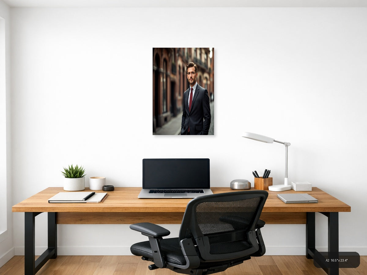 Vintage Portrait of Businessman in Urban Street Wall Art — A2 / Office