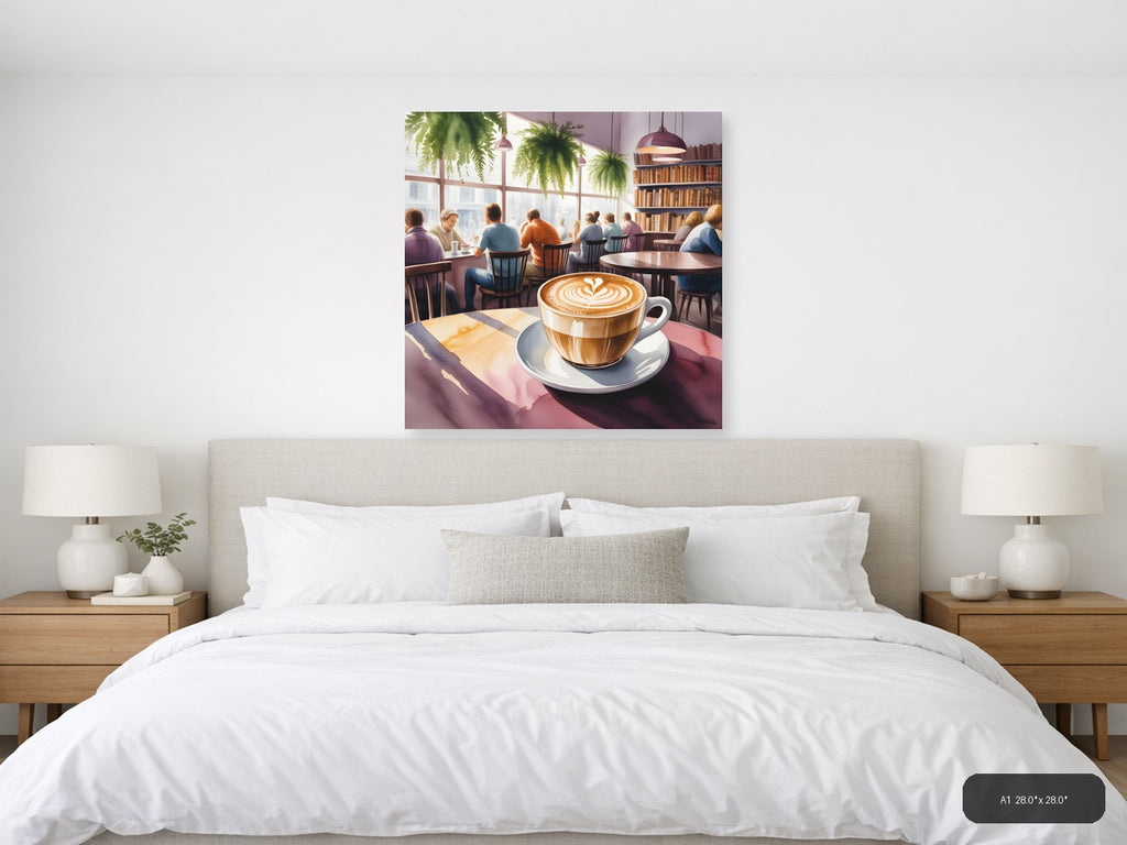 Cozy Café with Latte - Watercolor Wall Art — A1 / Bedroom