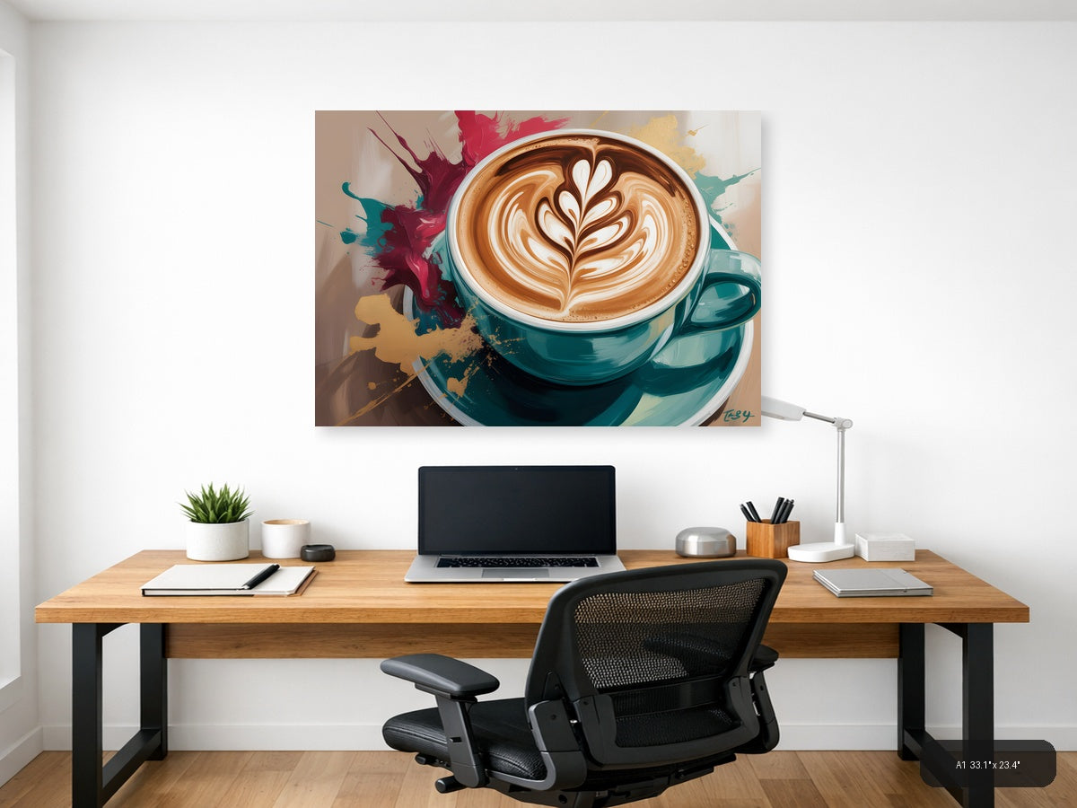 Abstract Coffee Cup Latte Art Splatter Wall Art — A1 / Office