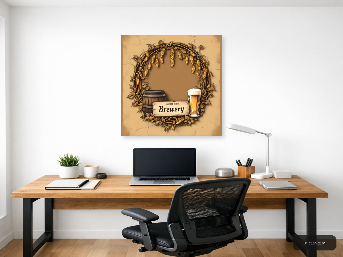 Vintage Brewery Beer Hops Barrel Wall Art — A1 / Office