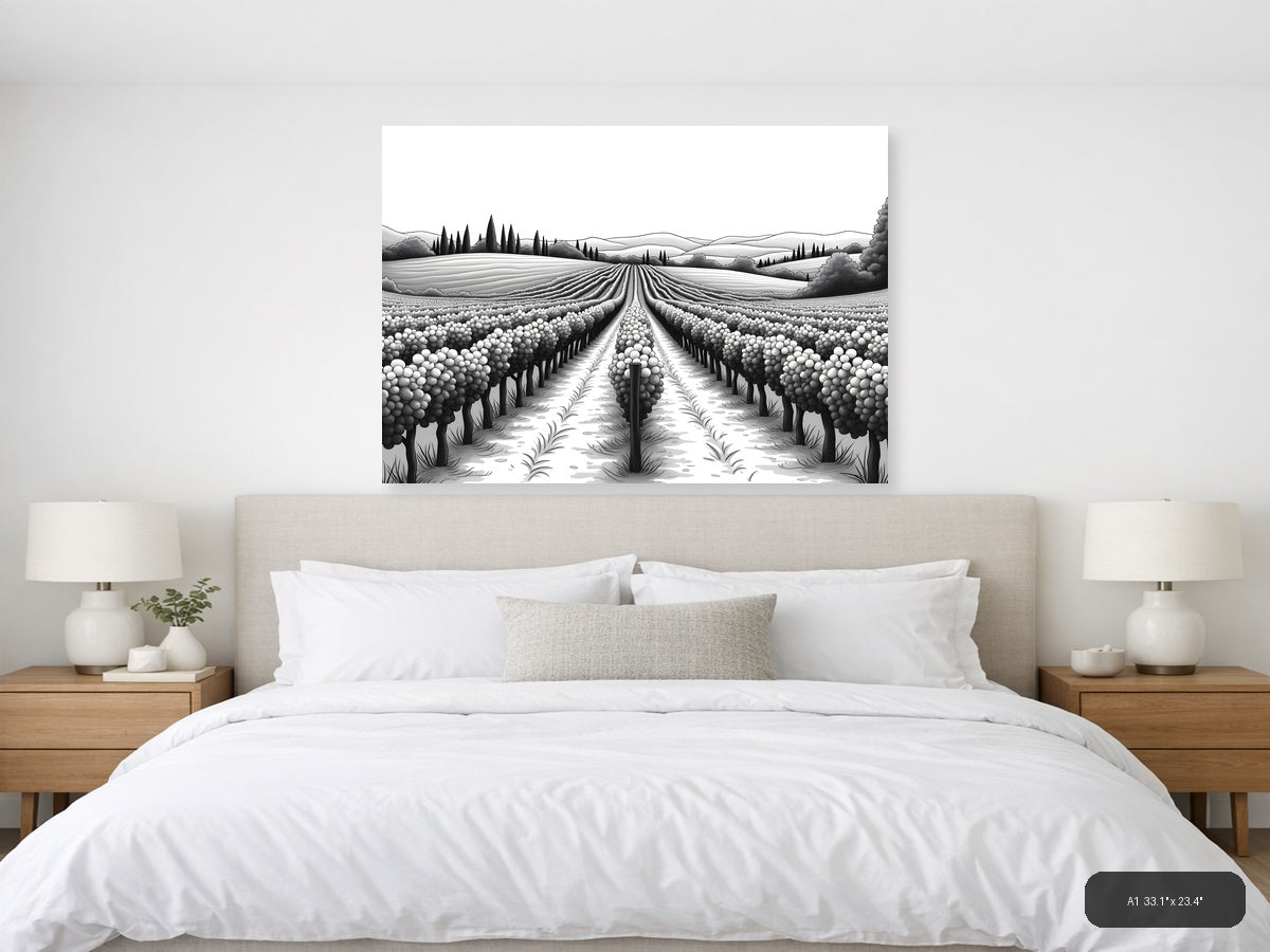 Tuscan Vineyard Landscape Line Art Wall Art — A1 / Bedroom