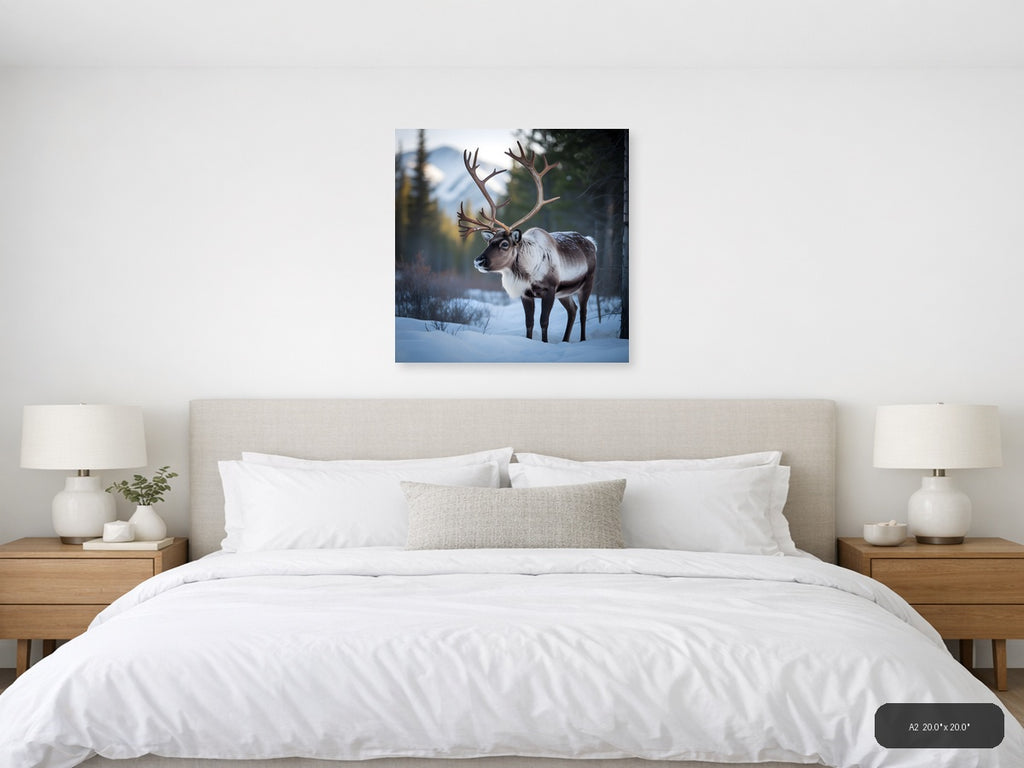 Majestic Reindeer in Snow Winter Forest Photography Wall Art — A2 / Bedroom