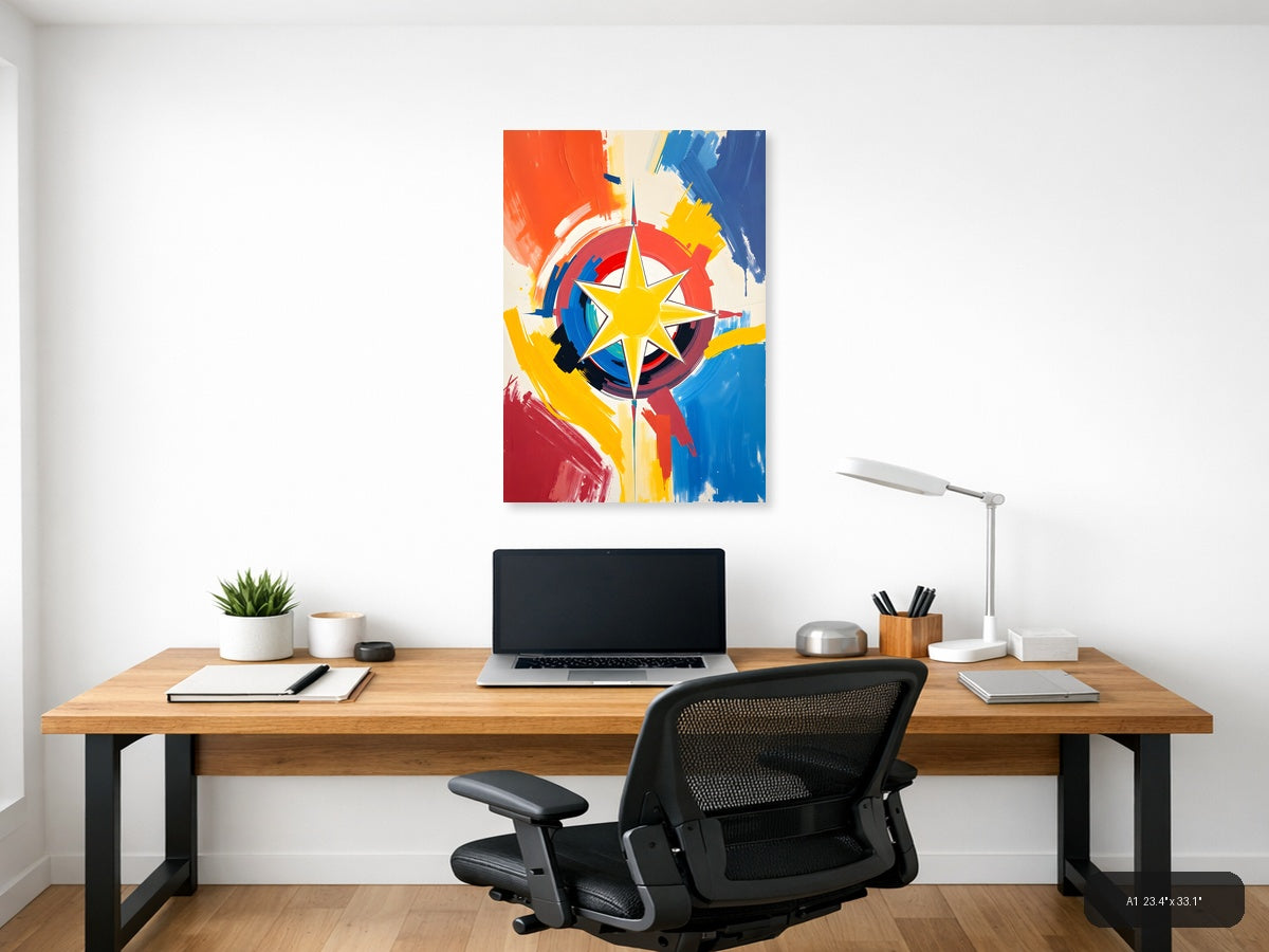 Abstract Compass Star - Colorful Modern Wall Art — A1 / Office