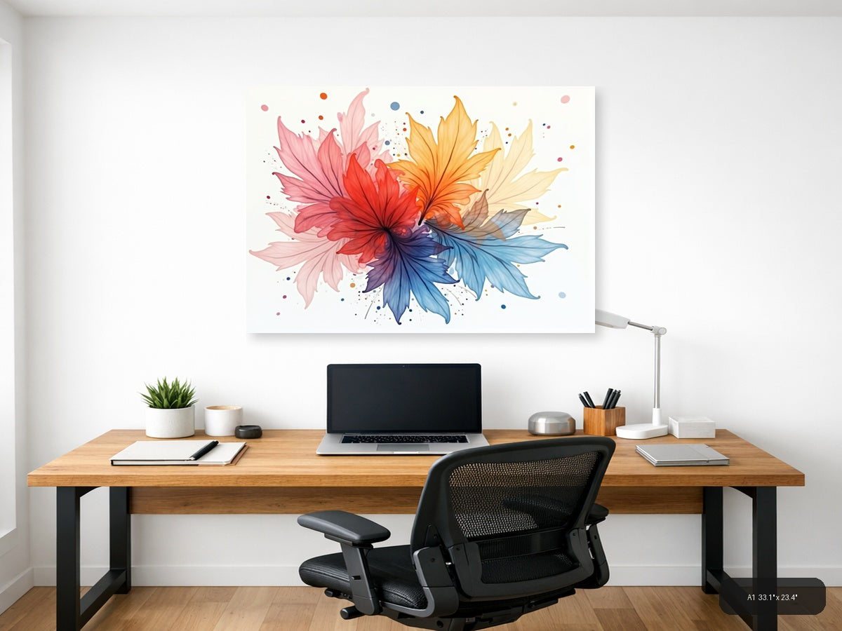 Colorful Watercolor Flower Burst Rainbow Wall Art — A1 / Office