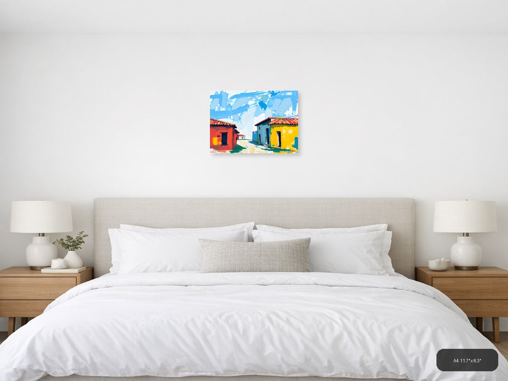 Colorful Colonial Houses Abstract Landscape Wall Art — A4 / Bedroom