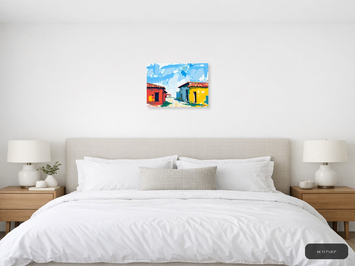 Colorful Colonial Houses Abstract Landscape Wall Art — A4 / Bedroom