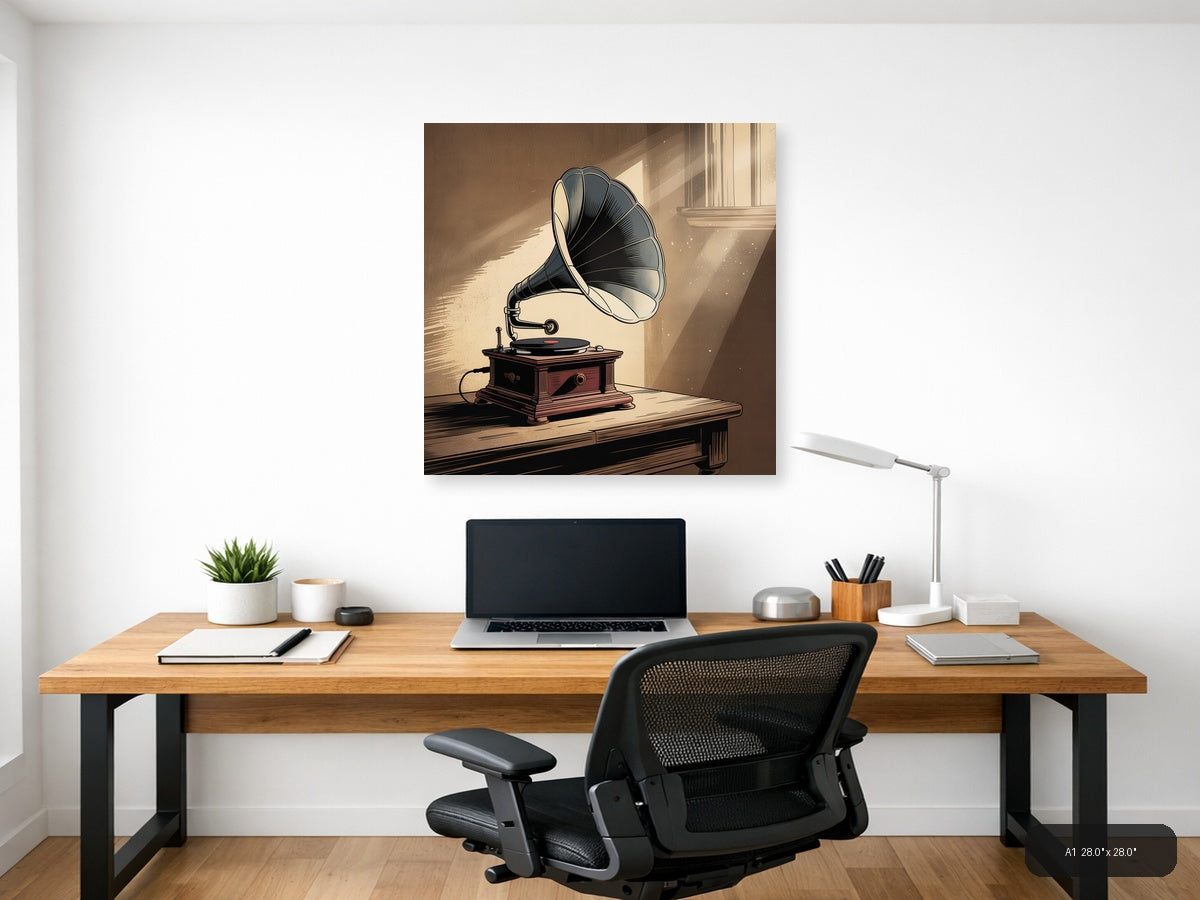 Vintage Gramophone with Sunlight - Square Wall Art — A1 / Office