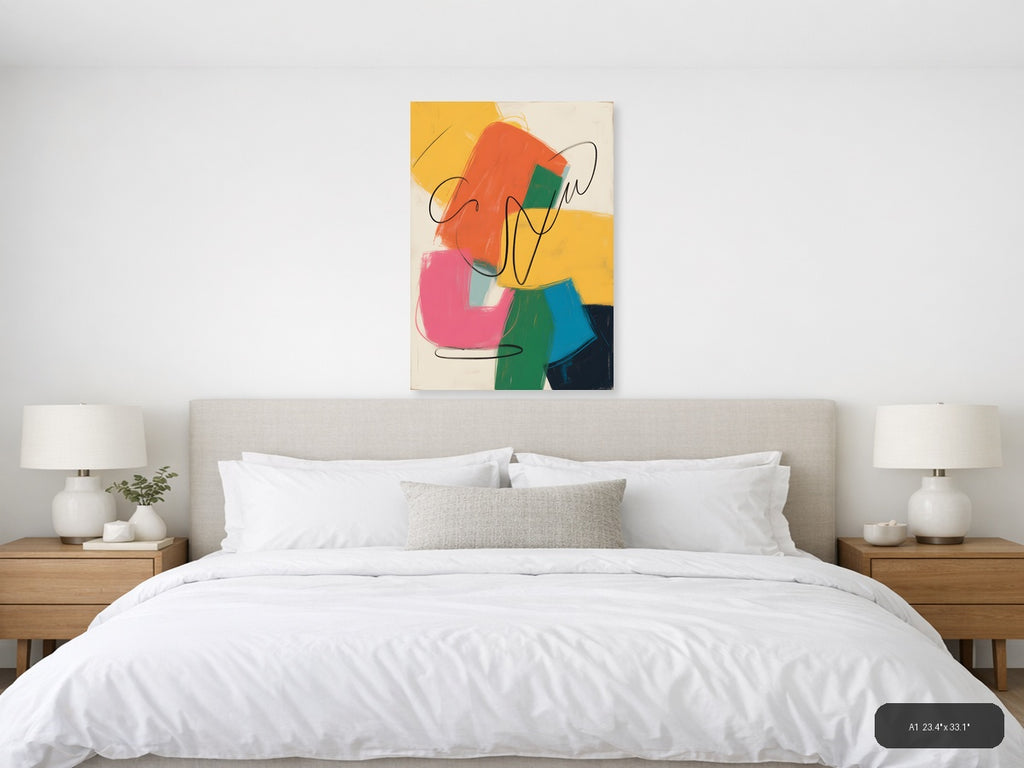 Colorful Abstract Shapes with Line Art Wall Art — A1 / Bedroom