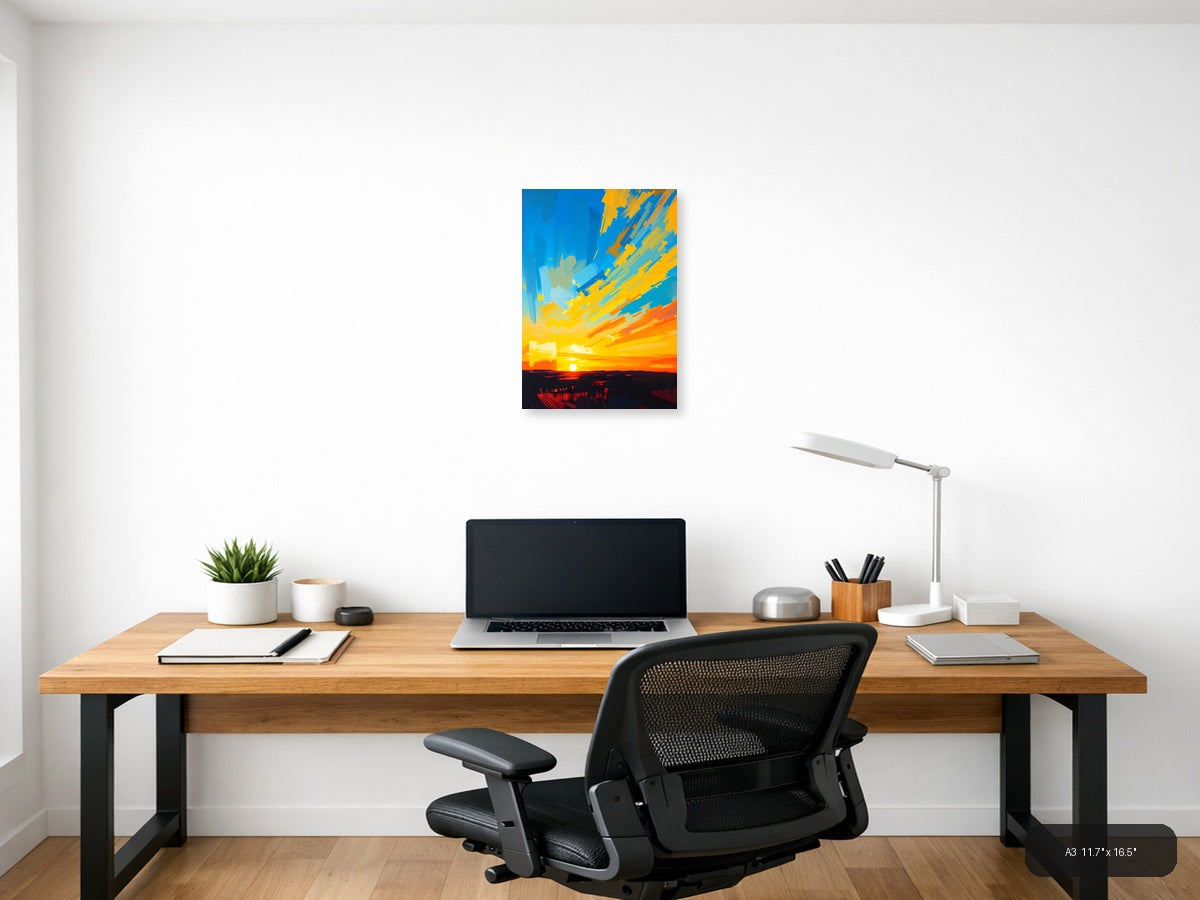 Abstract Sunset Rays Modern Canvas Wall Art — A3 / Office