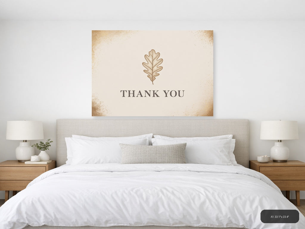 Thank You Oak Leaf Typography Wall Art — A1 / Bedroom