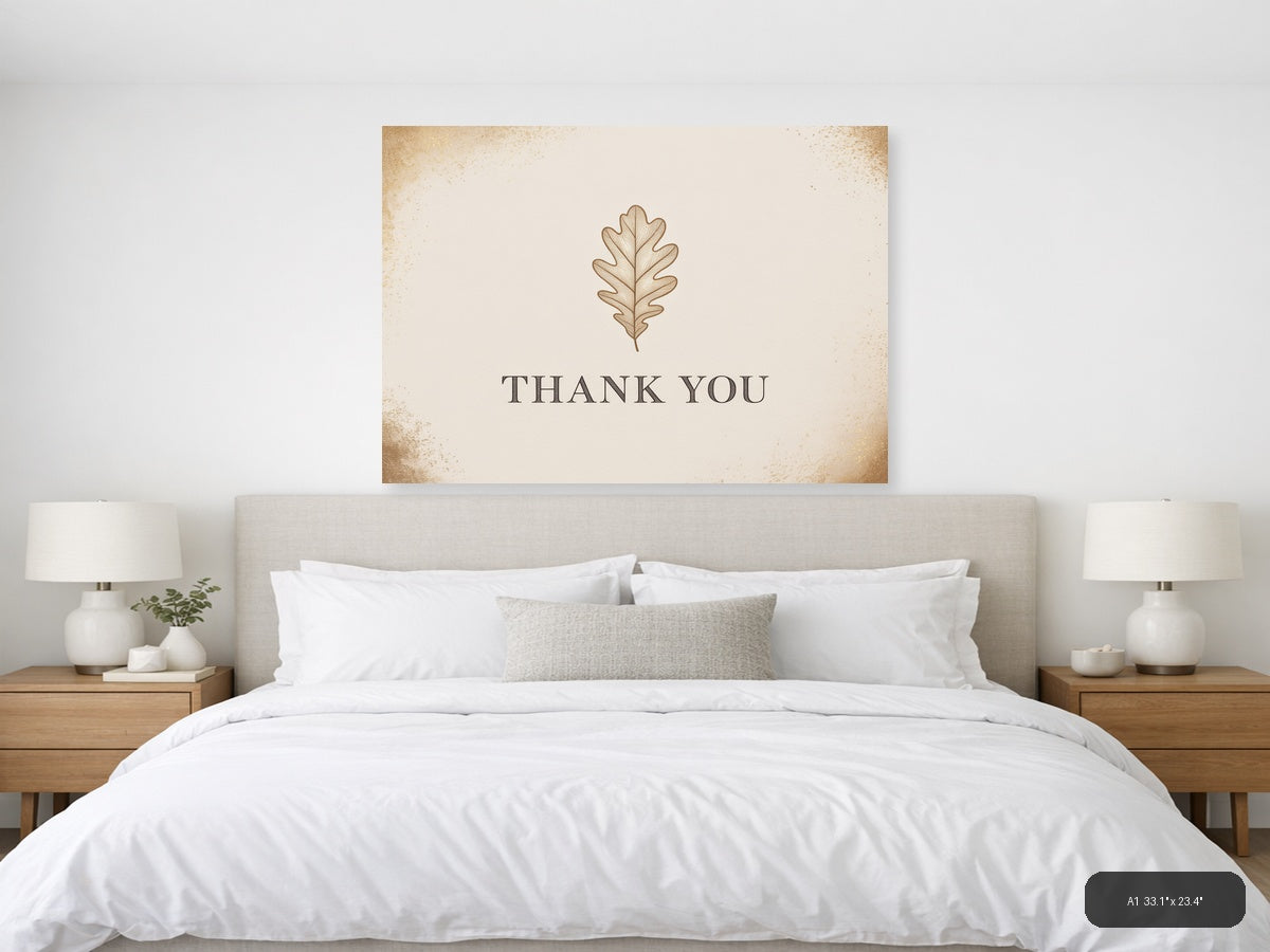 Thank You Oak Leaf Typography Wall Art — A1 / Bedroom