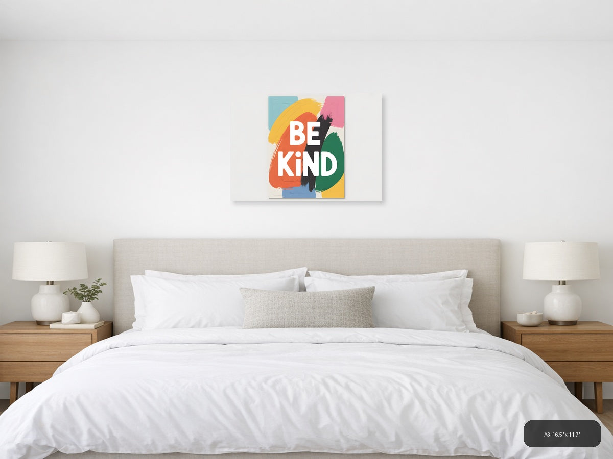 Be Kind Abstract Colorful Brushstroke Wall Art — A3 / Bedroom