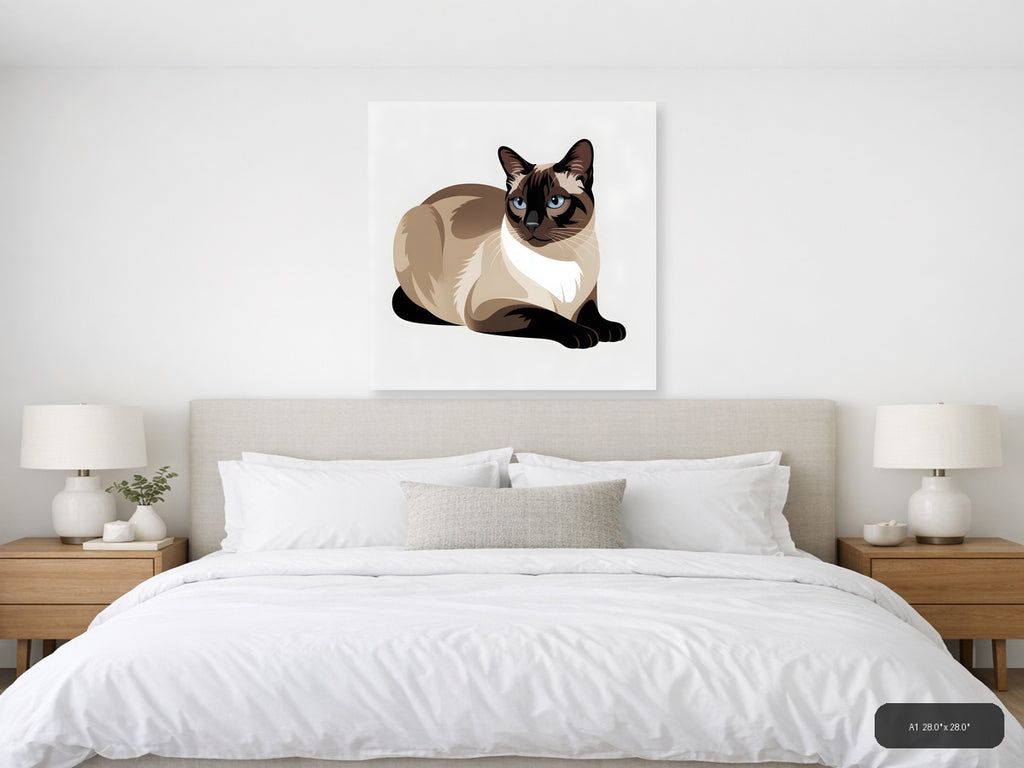 Siamese Cat with Blue Eyes Minimalist Wall Art — A1 / Bedroom