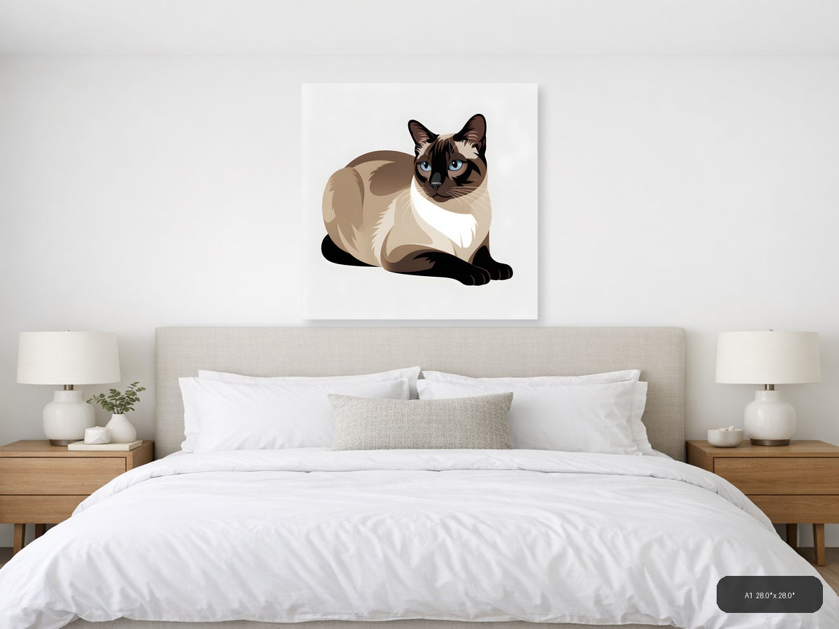 Siamese Cat with Blue Eyes Minimalist Wall Art — A1 / Bedroom
