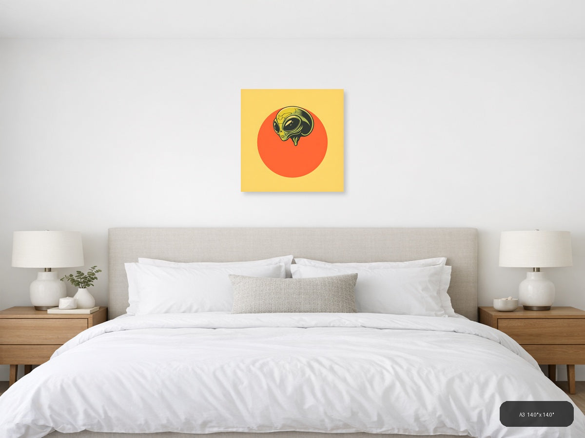 Vintage Alien Head Retro Yellow Orange Wall Art — A3 / Bedroom