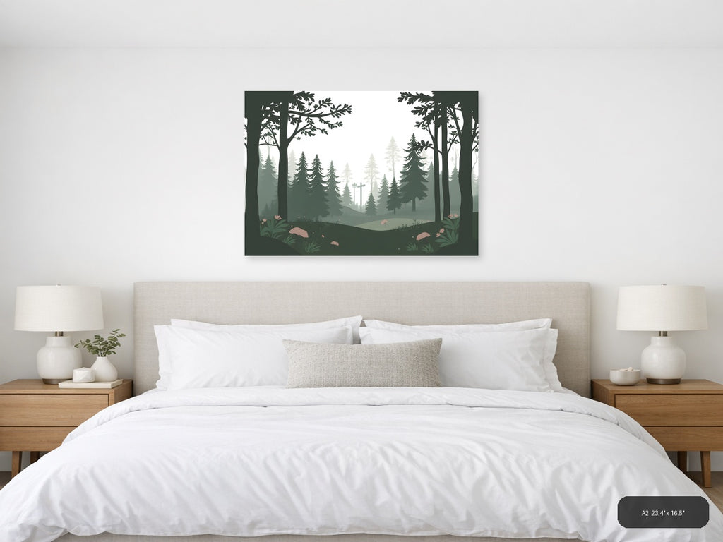 Misty Forest Cross Minimalist Landscape Wall Art — A2 / Bedroom