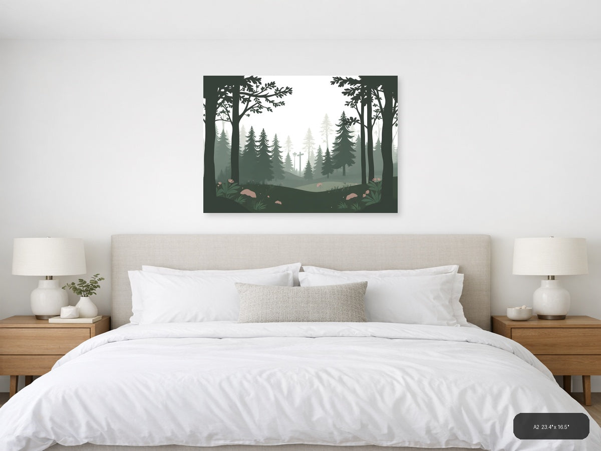 Misty Forest Cross Minimalist Landscape Wall Art — A2 / Bedroom