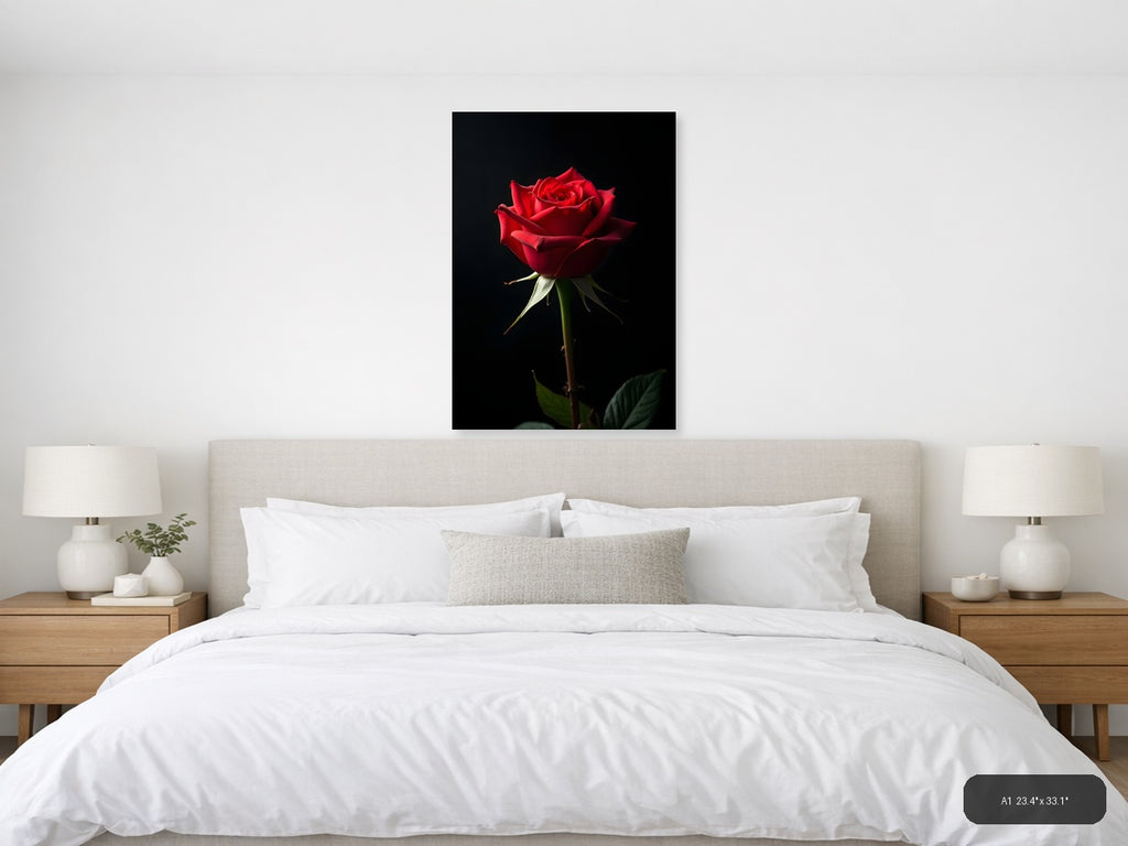 Red Rose on Black Background Photography Wall Art — A1 / Bedroom
