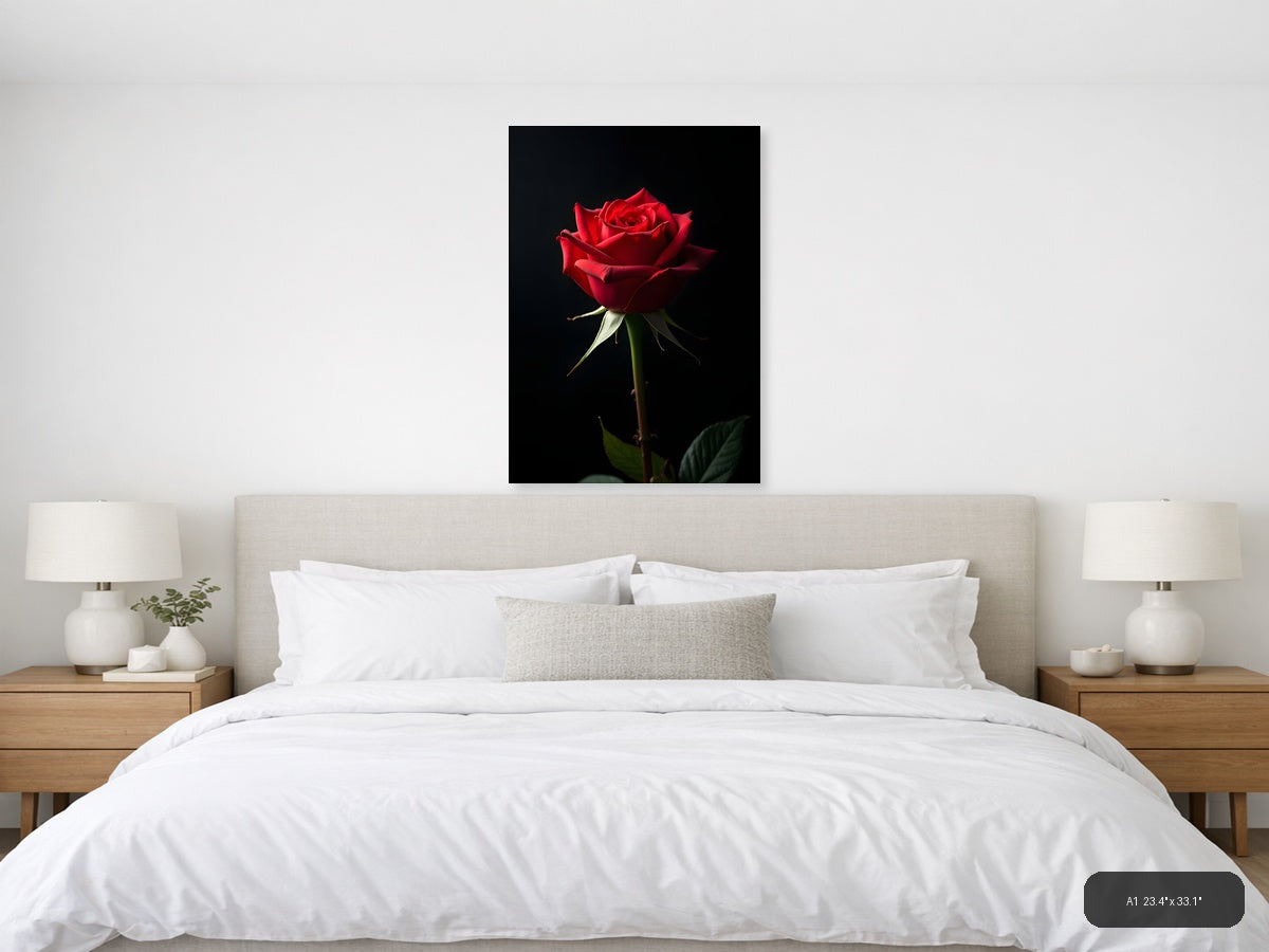 Red Rose on Black Background Photography Wall Art — A1 / Bedroom