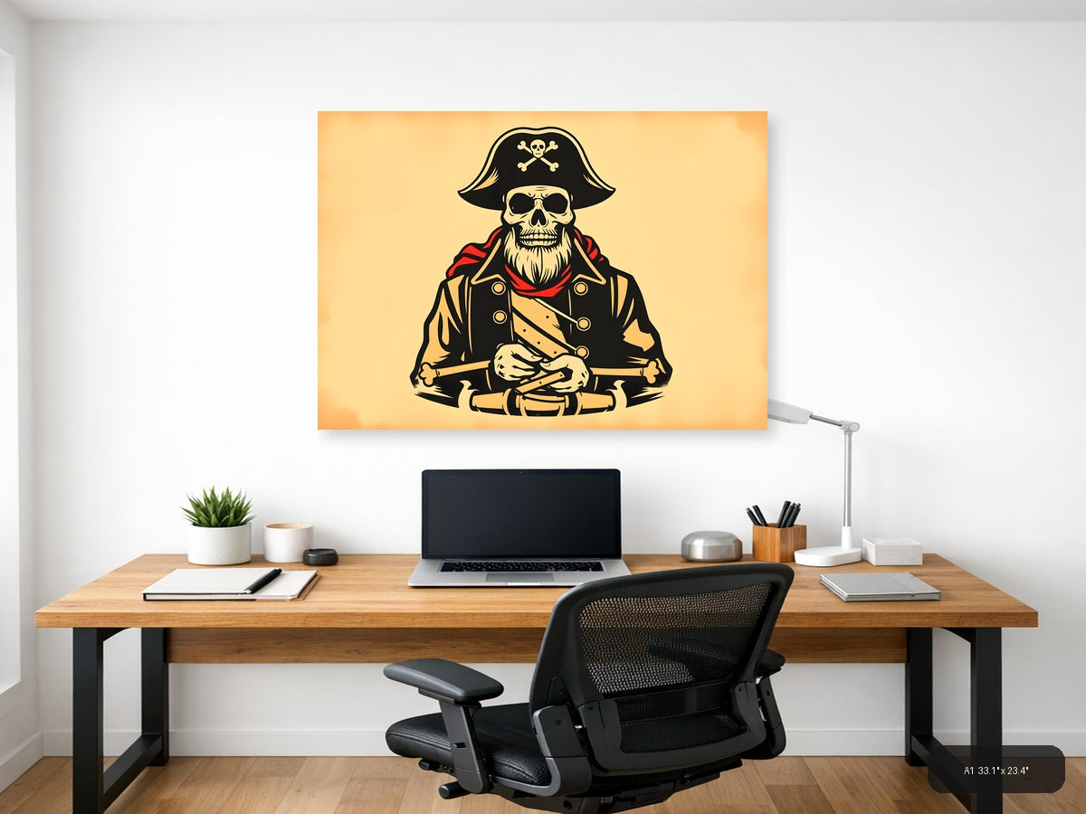 Vintage Pirate Skull Captain Skeleton Wall Art — A1 / Office