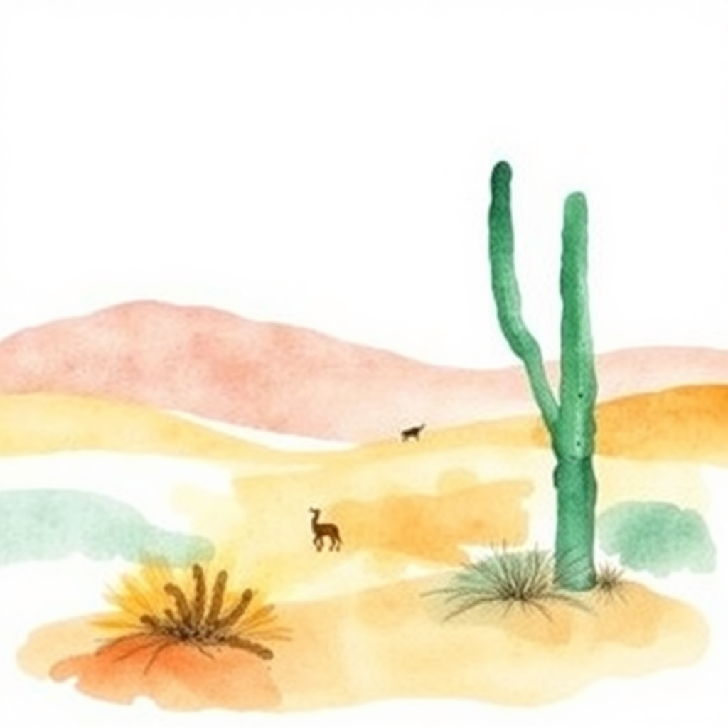 Desert Landscape with Cactus Watercolor Wall Art
