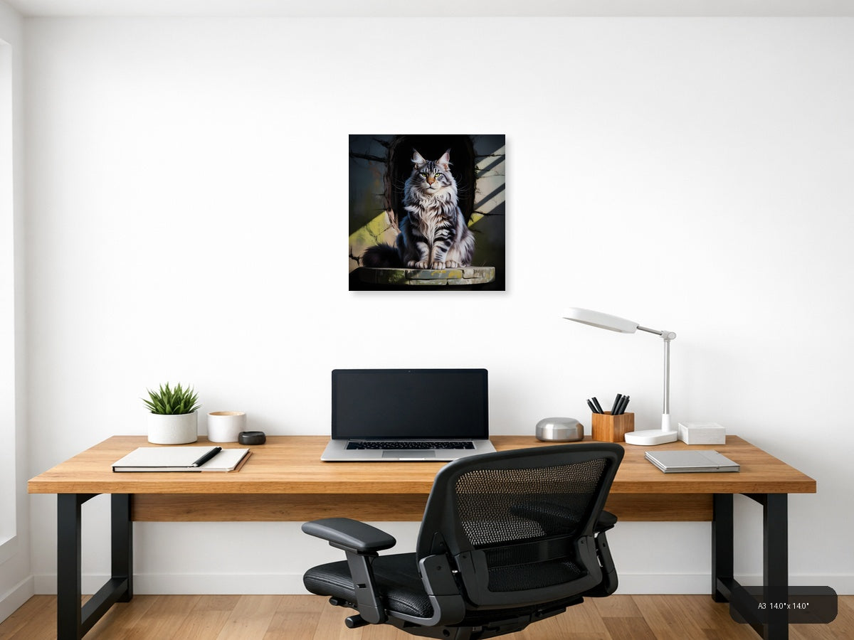 Majestic Long-Haired Cat Portrait Photography Wall Art — A3 / Office