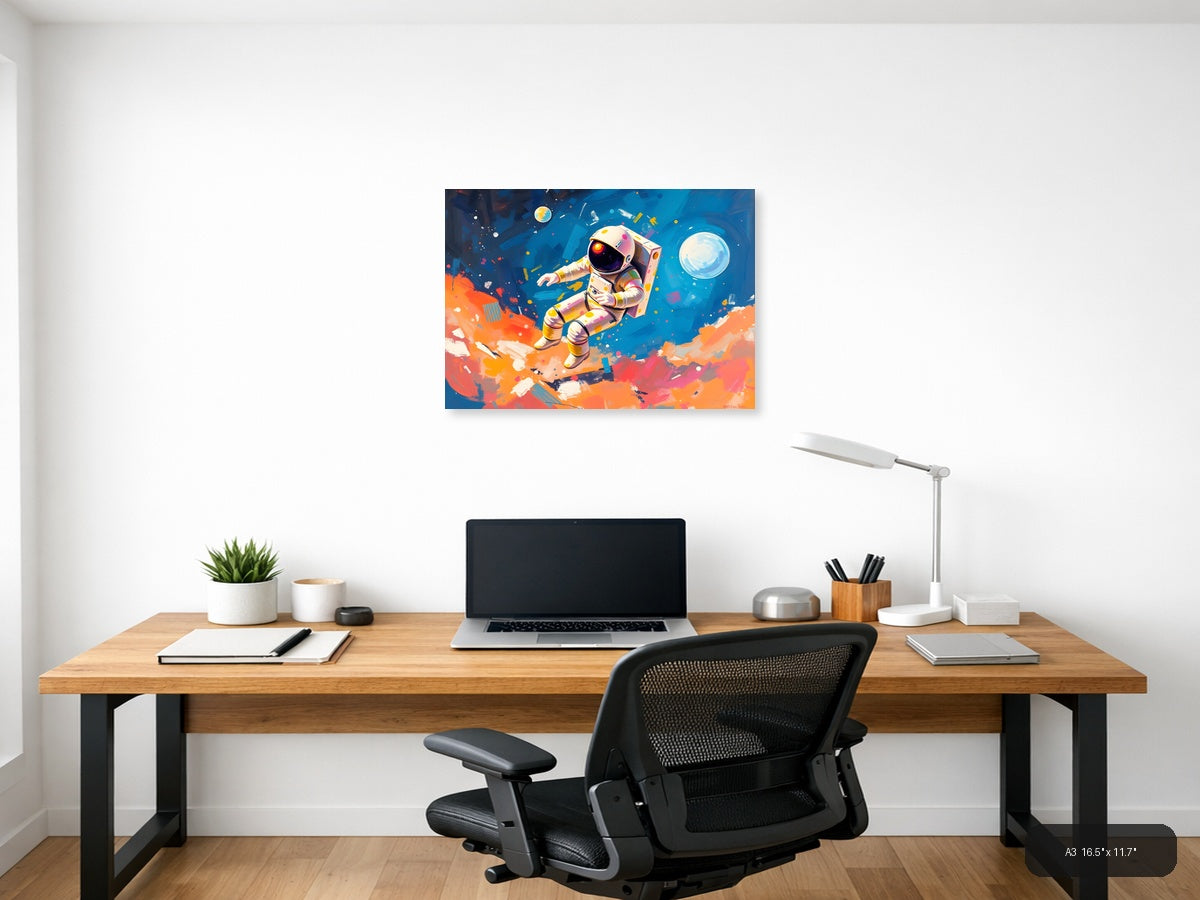 Colorful Astronaut in Space Abstract Wall Art — A3 / Office