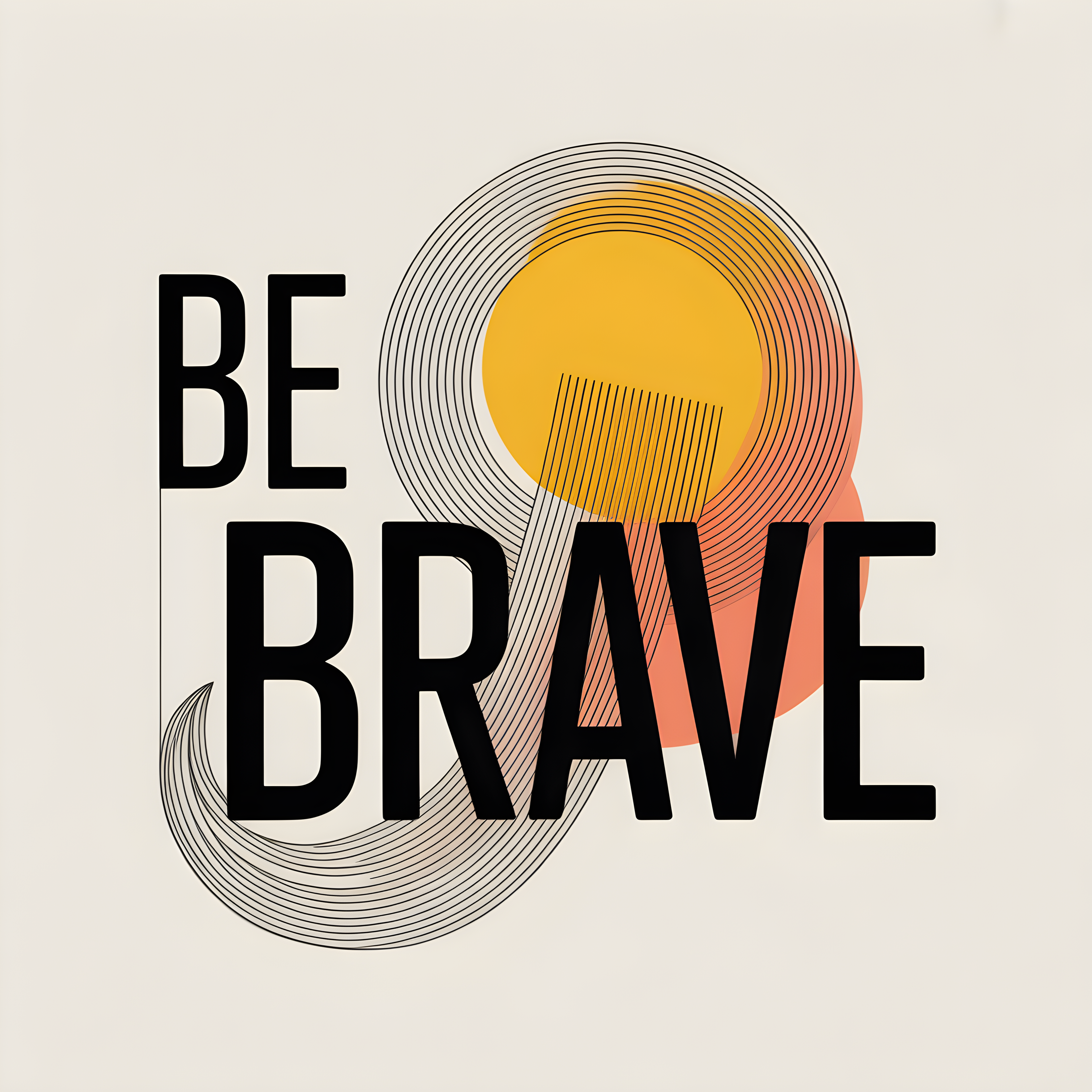 Be Brave Line Art with Gold Circle Wall Art