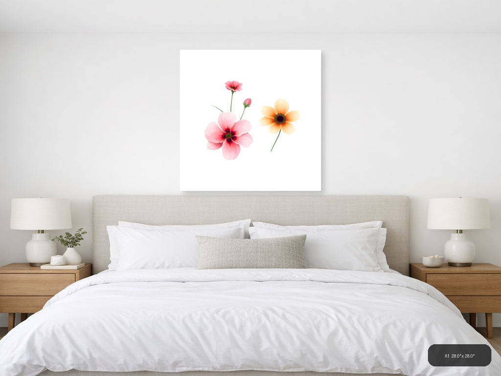 Pink & Peach Minimalist Flowers Wall Art — A1 / Bedroom