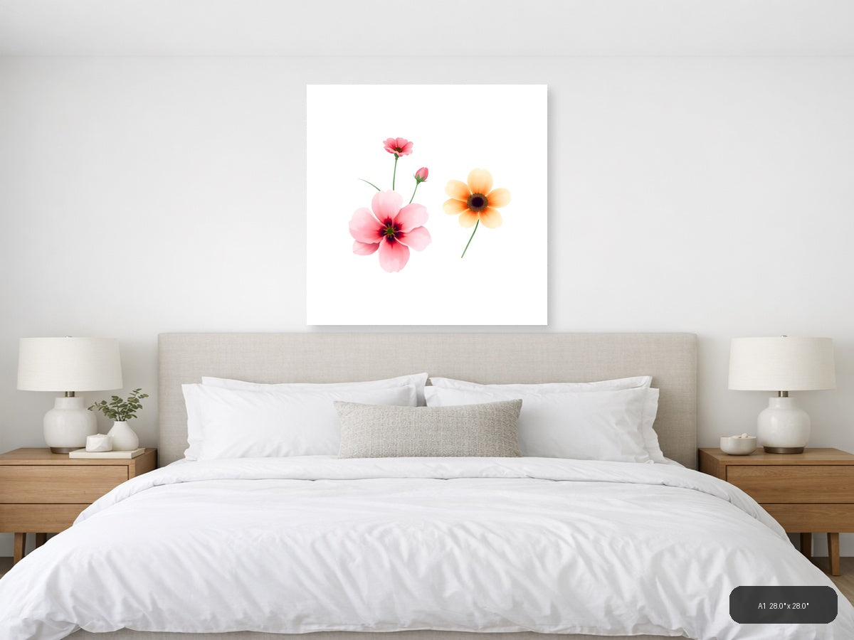 Pink & Peach Minimalist Flowers Wall Art — A1 / Bedroom
