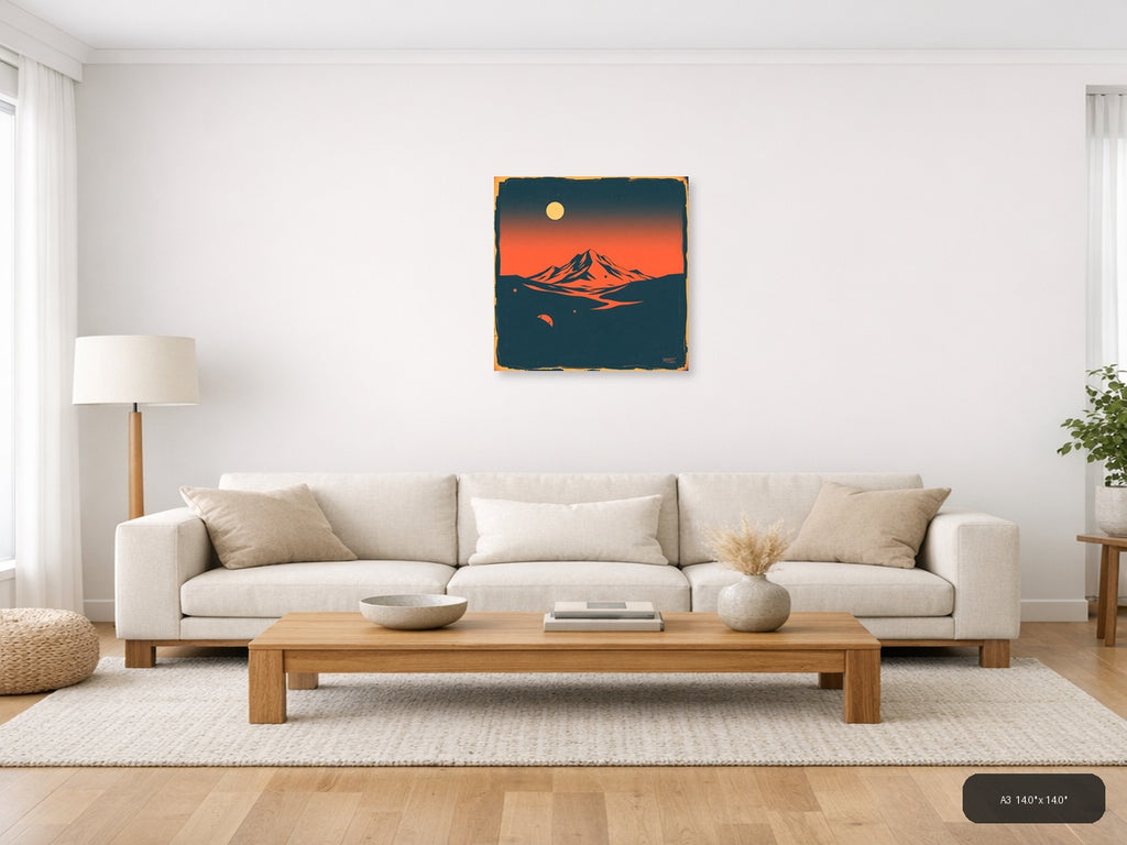Vintage Mars Landscape Mountain Moon Wall Art — A3 / Living Room