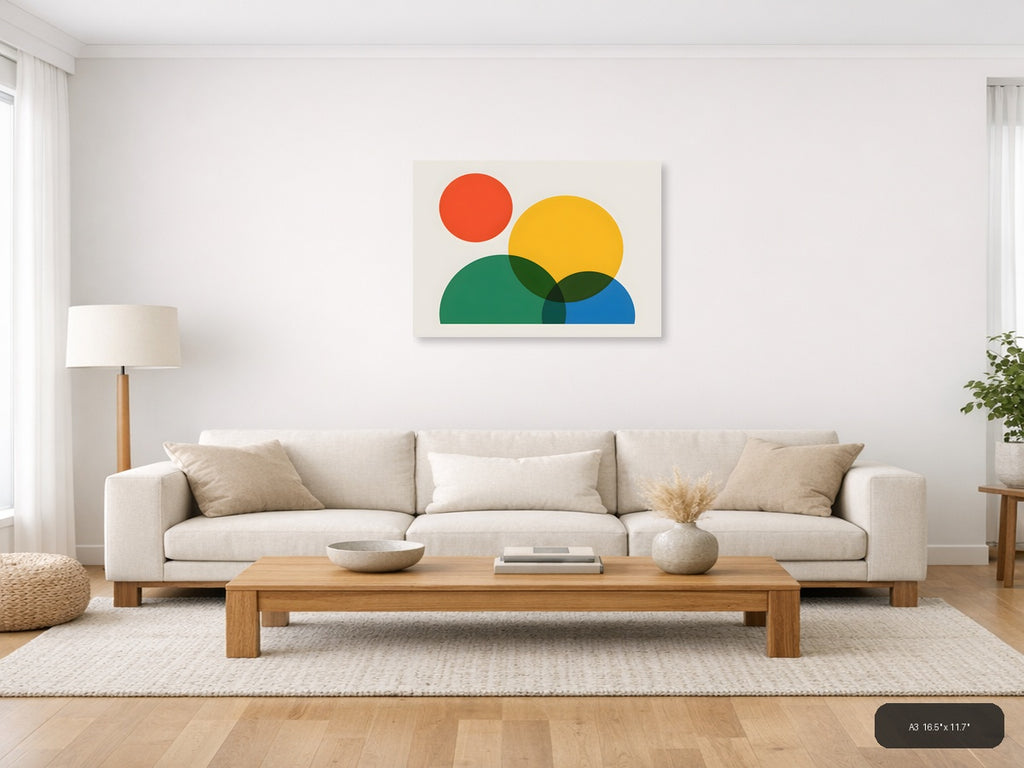 Minimalist Geometric Circles Overlap Abstract Wall Art — A3 / Living Room
