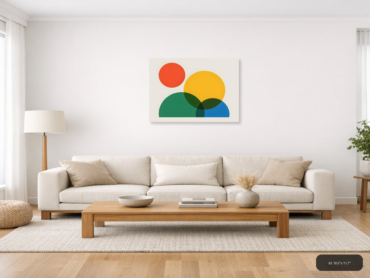 Minimalist Geometric Circles Overlap Abstract Wall Art — A3 / Living Room