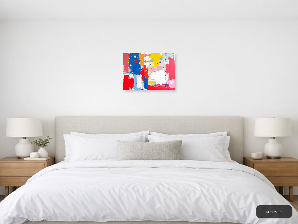 Vibrant Abstract Composition with Red, Blue & Yellow Wall Art — A4 / Bedroom