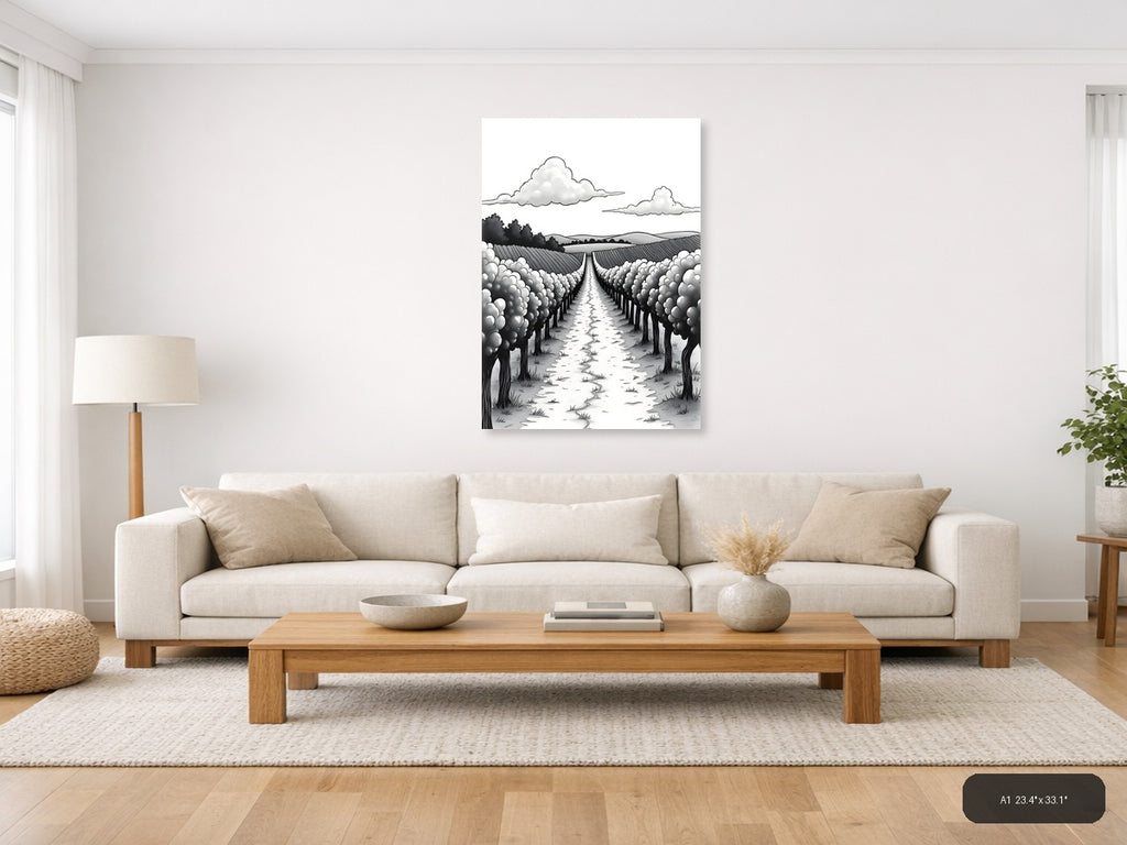 Cotton Field Pathway Line Art Wall Art — A1 / Living Room