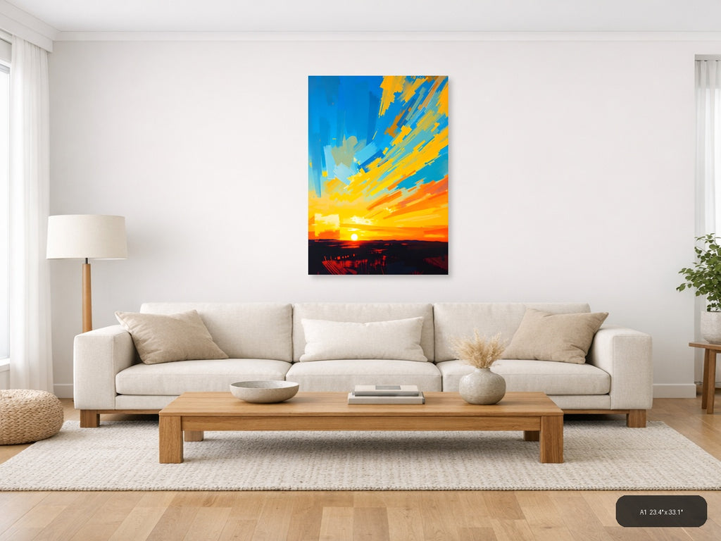 Abstract Sunset Rays Modern Canvas Wall Art — A1 / Living Room