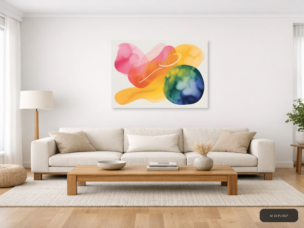 Colorful Abstract Watercolor Landscape Wall Art — A2 / Living Room