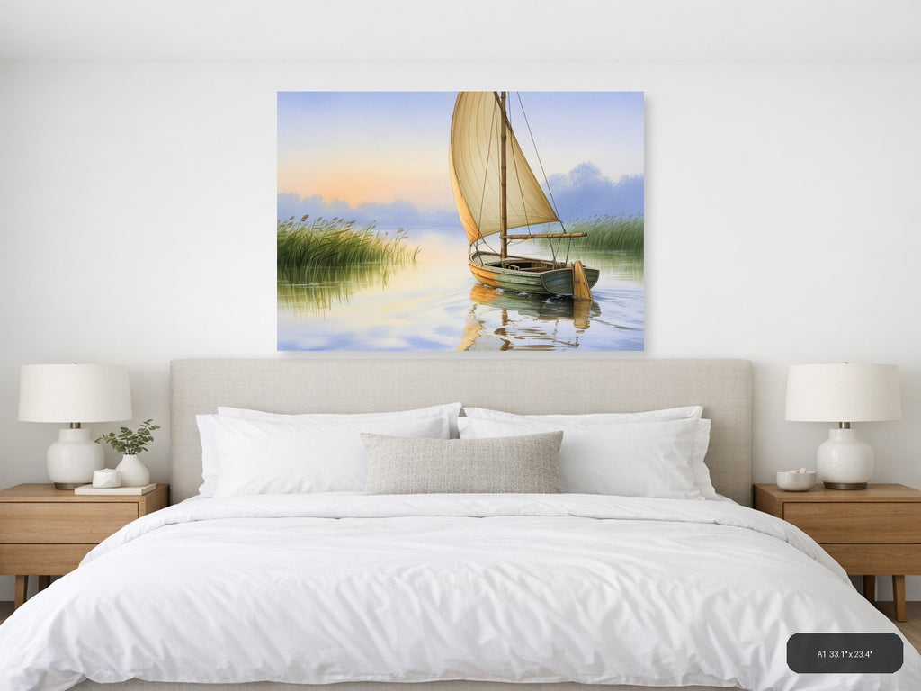 Boat — Watercolor (Landscape) Canvas Print | Watercolor Wall Art | A4 A3 A2 A1 — A1 / Bedroom