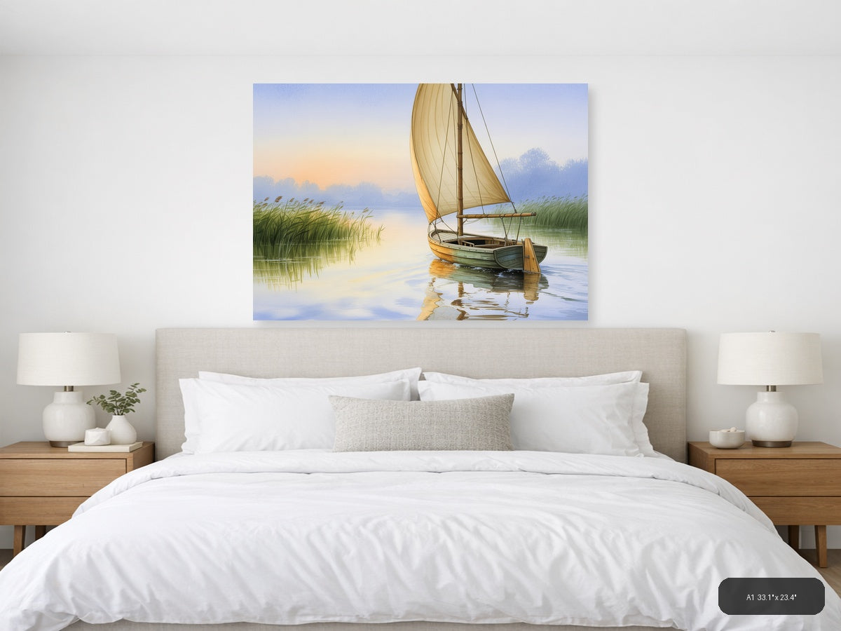 Boat — Watercolor (Landscape) Canvas Print | Watercolor Wall Art | A4 A3 A2 A1 — A1 / Bedroom
