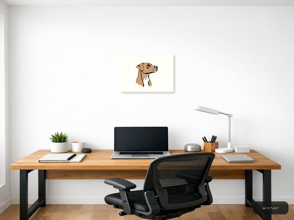 Minimalist Brown Dog Portrait Landscape Wall Art — A4 / Office