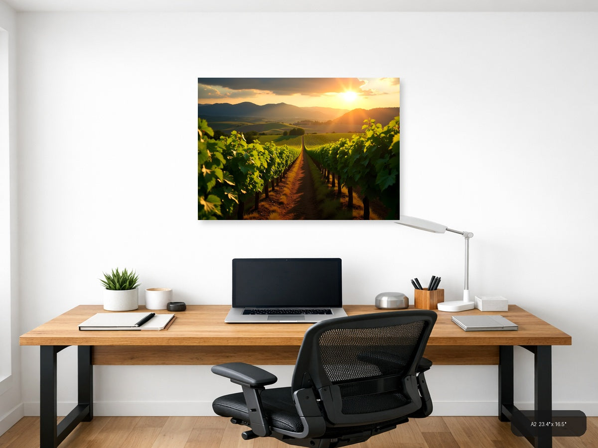 Vineyard Sunset Mountain Landscape Photography Wall Art — A2 / Office