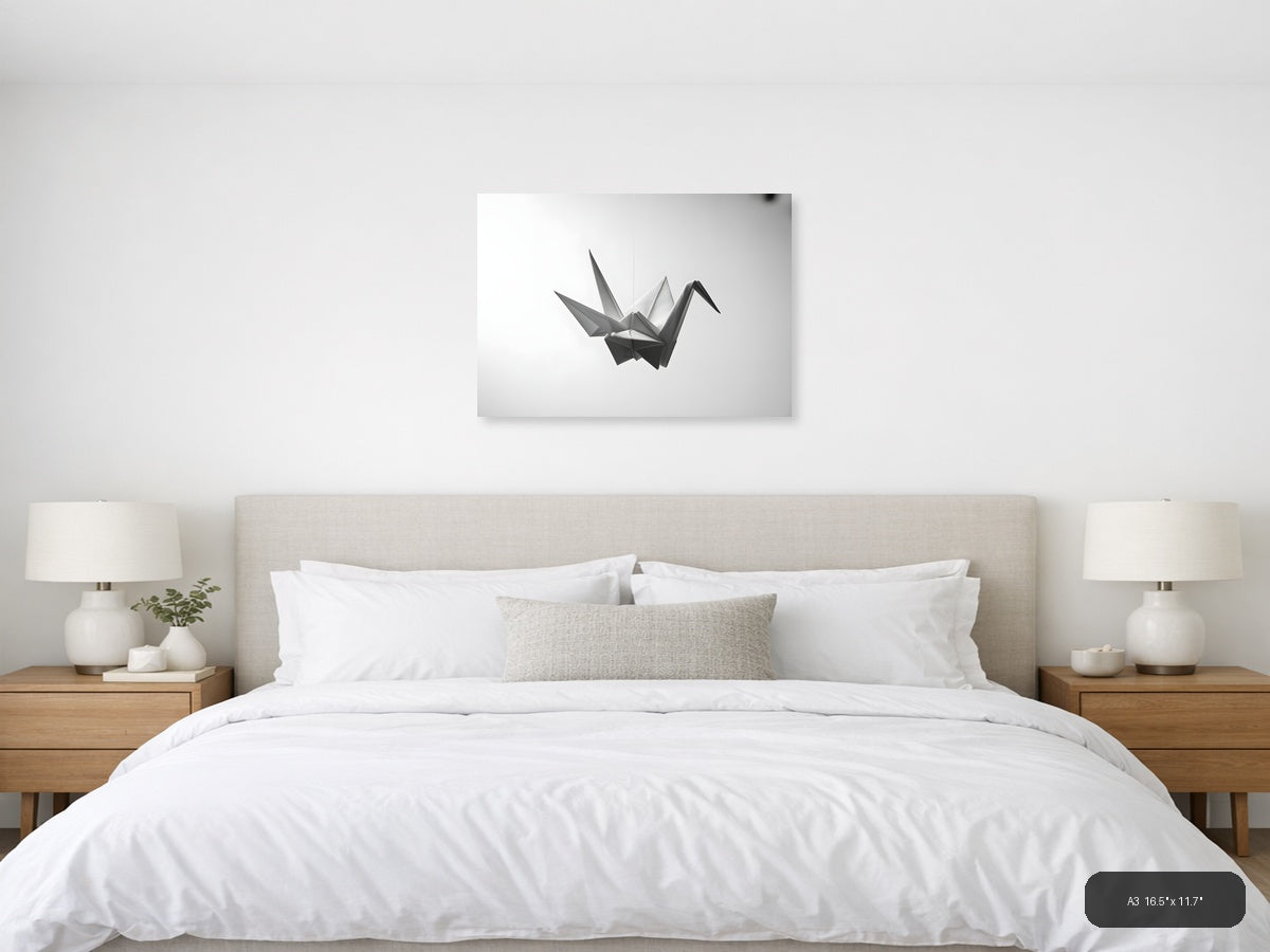 Minimalist Paper Crane Geometric Sculpture Wall Art — A3 / Bedroom