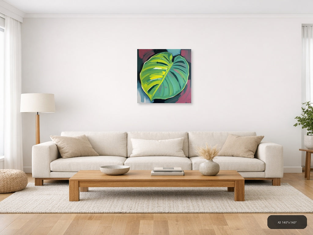 Abstract Green Leaf Modern Botanical Wall Art — A3 / Living Room