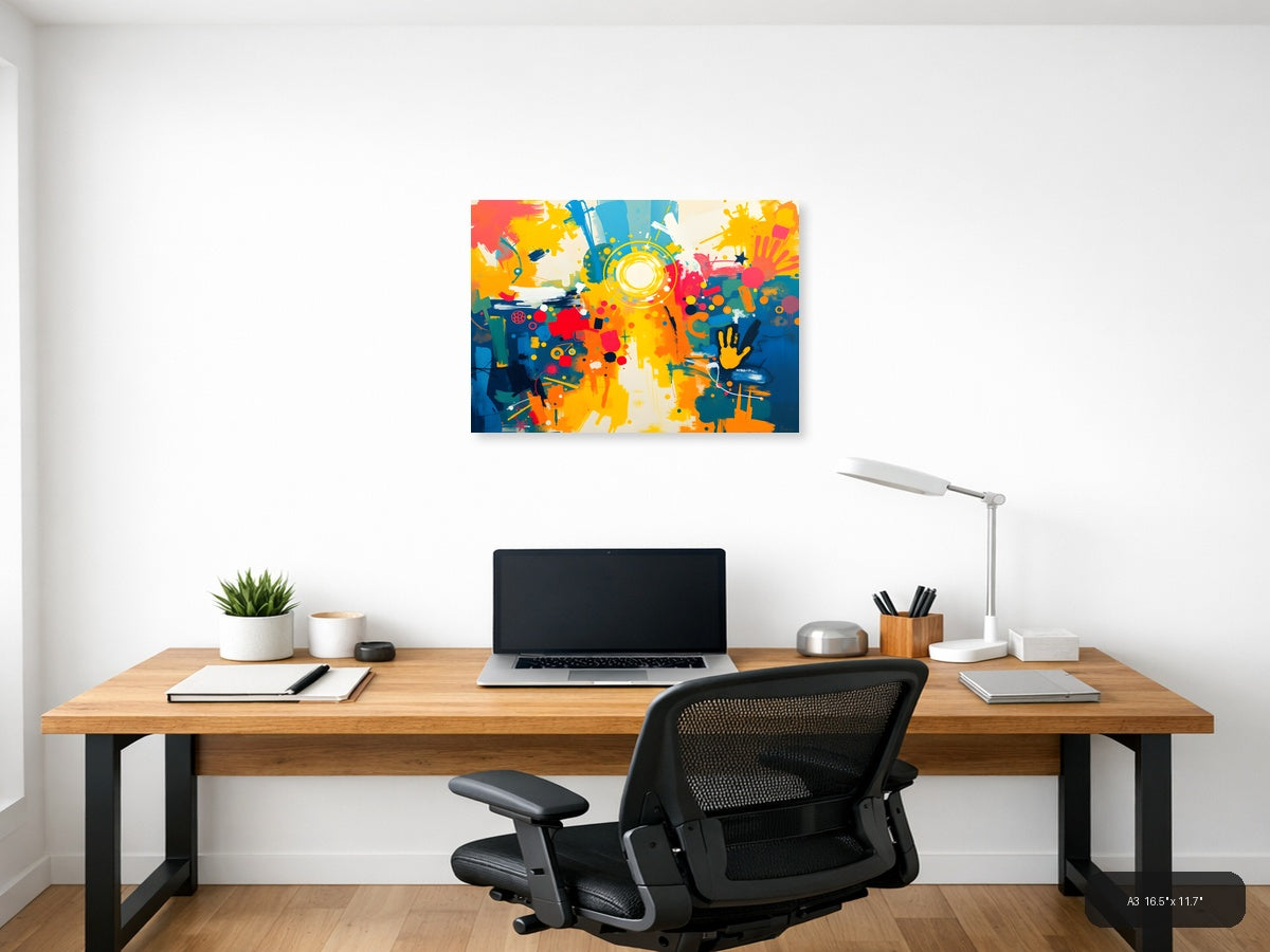 Vibrant Abstract Splatter Art with Yellow Circles Wall Art — A3 / Office